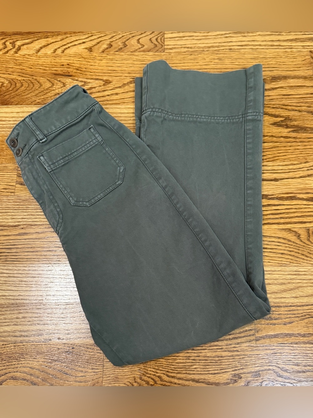 Faherty Stretch Terry Patch Pocket Pants Womens 24 Olive Green Flare Wide Leg